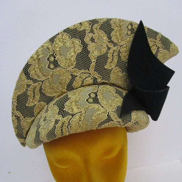 Dramatic Gold Lace Calot Helmet Hat Church Races Wedding main image 7